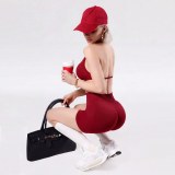 Women's sports yoga set with halter neck sports bra, waist-cinching, tummy control, peach butt fitness shorts