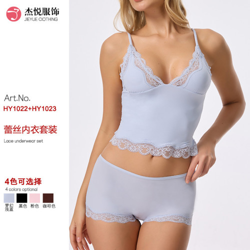 Cross-border sexy lace triangle strap boxer briefs women's lace bra and beautiful back lace lingerie set for women