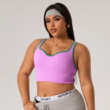 Plus-size European-style color-blocked sports tank top for women, ribbed design, beautiful back yoga tank top, extra-large size, suitable for outerwear, slimming fitness tank top