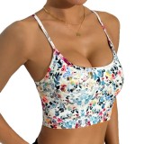 Spring/Summer New Cross-Strap Floral Print Daily Fitness Bra for Women, Push-Up Beauty Back Underwear Yoga Tank Top