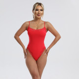 European and American cross-border nude-feel lace-trimmed bodysuit, skin-friendly, breathable, tight-fitting inner tank top with double-layer straps, shapewear