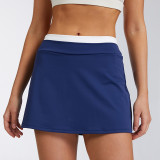 New cross-border product: High-waisted color-block ribbed faux two-piece short skirt for women, with a nude feel, anti-exposure, suitable for fitness, sports, and tennis