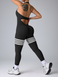 New style halter neck butt-lifting, tummy-tightening, tight-fitting striped sporty seamless backless women's sports yoga jumpsuit