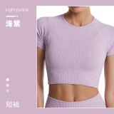European and American cross-border quick-dry yoga long-sleeve top, ribbed plus-size sports fitness underwear, tight-fitting yoga top for women
