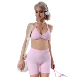 yoga sportswear set for women, camisole with beautiful back design, sports bra and shorts, outdoor fitness outfit set