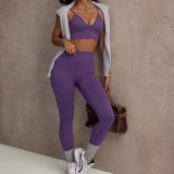 Cross-border sports yoga wear fitness workout set for women, including a deep V sports bra with straps and tummy control, butt-lifting yoga pants