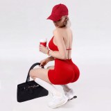 Women's sports yoga set with halter neck sports bra, waist-cinching, tummy control, peach butt fitness shorts