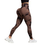 European and American style tie-dye yoga pants for women, high-waisted, tight-fitting, quick-drying, sports leggings, peach butt-lifting, running, fitness, compression pants