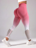 Mesh gradient yoga pants for women, seamless high-waisted running fitness pants, quick-dry tight sports leggings for spring and summer