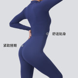New cross-border product: Zippered, naked-feel long-sleeve yoga jumpsuit for women, high-intensity fitness sports tight-fitting one-piece gym outfit