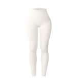European-style seamless ribbed sports yoga pants for women, high-waisted tight leggings with peach butt and tummy control