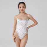 European and American cross-border triangle-cut one-piece shapewear with adjustable shoulder straps, slimming white floral lace bodysuit