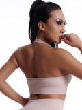 Seamless cross-border new model halter neck sports bra for women with removable pads, push-up underwear, solid color yoga sports tank top