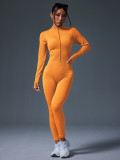 European and American autumn and winter one-piece sports yoga jumpsuit for women with zipper, stand-up collar, long sleeves, thumb holes, butt-lifting and tummy-control features