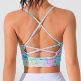 Spring/Summer New Cross-Strap Floral Print Daily Fitness Bra for Women, Push-Up Beauty Back Underwear Yoga Tank Top
