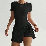 Cross-border casual yoga one-piece short skirt, tight-fitting, beautiful back, faux two-piece, outdoor fitness anti-exposure sports tennis skirt for women