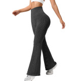High-waisted ribbed flared yoga pants, high-waisted butt-lifting fitness pants, peach butt sports long pants, wide-leg pants for women