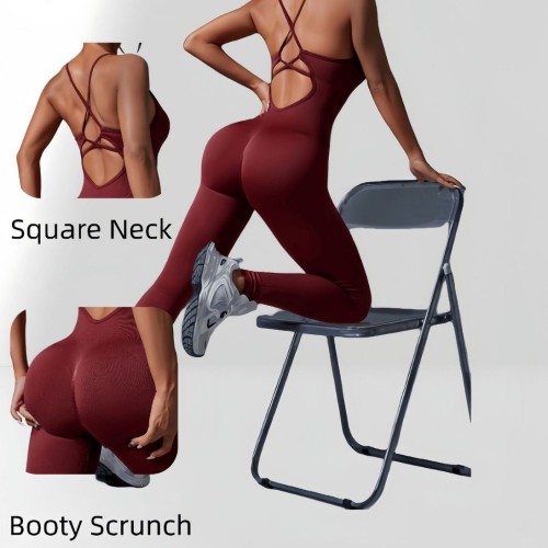 Cross-border cross-back adjustable strap padded jumpsuit seamless sportswear fitness dance bodysuit for women