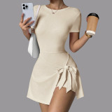 Cross-border casual yoga one-piece short skirt, tight-fitting, beautiful back, faux two-piece, outdoor fitness anti-exposure sports tennis skirt for women