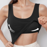 Cross-border plus-size solid color home fitness ribbed U-neck tank top with chest pads for women, suitable for sports and outdoor yoga