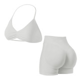 yoga sportswear set for women, camisole with beautiful back design, sports bra and shorts, outdoor fitness outfit set