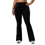 European and American plus-size high-waisted tummy control color-block yoga bell-bottom pants for women, casual outdoor wear, fitness butt-lifting bell-bottom long pants