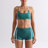 Nude-feel color-block yoga outfit for women, sports bra with beautiful back, tennis yoga skirt, running butt-lifting yoga pants