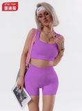 Seamless sports yoga shorts set for women, ribbed fitness outfit, outdoor sports tank top, peach butt shorts