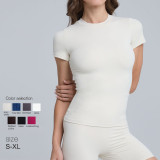 Cross-border spring and summer yoga wear, short-sleeved fitness sports top, outerwear, outdoor running quick-dry shirt for women