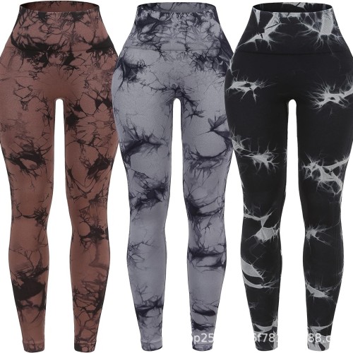 European and American style tie-dye yoga pants for women, high-waisted, tight-fitting, quick-drying, sports leggings, peach butt-lifting, running, fitness, compression pants