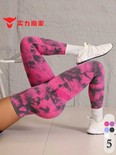 New cross-border hot-selling seamless tie-dye yoga pants, high-waisted peach-butt tights, high-elastic fitness long pants