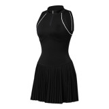 Cross-border women's tennis dress with half-zip and long sleeves, slimming tennis dress, stunning badminton skirt and pants set