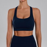 Cross-border European and American style nude-feel high-impact sports bra for women with chest pads for fitness, running, and yoga with cross-back design