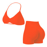 yoga sportswear set for women, camisole with beautiful back design, sports bra and shorts, outdoor fitness outfit set