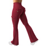 Sports flared leggings with pockets, invisible elastic high-waisted workwear gym outdoor yoga pants