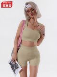 Seamless sports yoga shorts set for women, ribbed fitness outfit, outdoor sports tank top, peach butt shorts