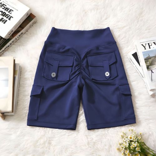 Fitness shorts, sports yoga pants, cycling capri pants, seamless pocket training pants, butt-lifting brushed yoga wear, peach pants