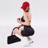 Women's sports yoga set with halter neck sports bra, waist-cinching, tummy control, peach butt fitness shorts