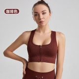 European and American cross-border ribbed solid color zip-up tank top high-intensity sports push-up bra for women in stock yoga wear