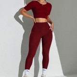 Popular European and American cross-border high-waisted tummy control and butt-lifting sports yoga pants, high-elastic tight-fitting sports top, popular yoga set