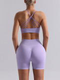 Seamless Beauty-Back Sports Bra and Shorts Set for Women, European and American Style, Cross-Border Shoulder-Strap Beauty-Back Yoga Outfit, Two-Piece Set with Three-Quarter Pants