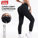 European and American seamless cross-waist yoga pants for women, slim-fit butt-lifting sports leggings, slimming fitness yoga leggings