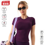 dyfne short-sleeved yoga top for women, matte nylon yoga T-shirt, waist-cinching, slimming, figure-flattering sports short-sleeved top