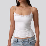 Cross-border European and American spring/summer sexy slim-fit lace top for women, square neck, sleeveless, off-shoulder, solid color camisole