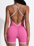 Women's one-piece outerwear jumpsuit with contrasting color straps, cross-back design, quick-dry, butt-lifting, fitness and yoga jumpsuit