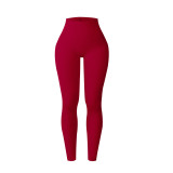 European-style seamless ribbed sports yoga pants for women, high-waisted tight leggings with peach butt and tummy control
