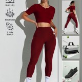 Popular European and American cross-border high-waisted tummy control and butt-lifting sports yoga pants, high-elastic tight-fitting sports top, popular yoga set