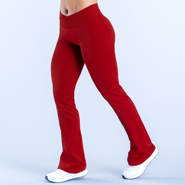 Full matte nylon front-cross waist peach butt yoga flared pants for women, suitable for outdoor running and fitness activities