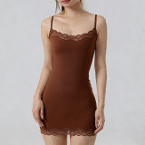 Cross-border pure desire sexy lace-trimmed camisole dress, summer sleeveless tank dress, high-elastic slim-fit bodycon dress