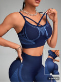 Yoga Set Nylon Elastic Compression Women's High-Waist Fitness Yoga Set Non-Slip Breathable Sweat-Wicking Sports Knitwear